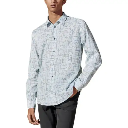 HERMES Shirts Men's Gray Pointed Collar Moderate Other