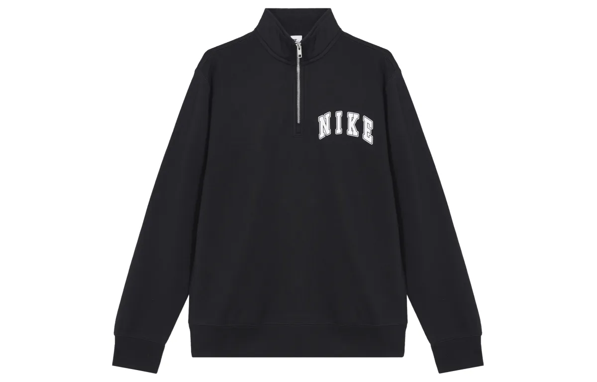 Nike Club Letter Small Logo Fashion Comfortable Soft Fleece Lined Long Sleeved Sweatshirt Men's Black