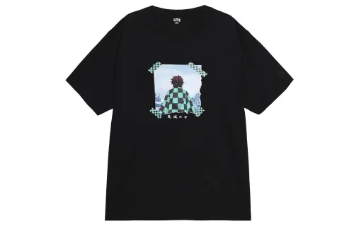 UNIQLO T Shirts Unisex Black Crew Neck Moderate Straight Fit