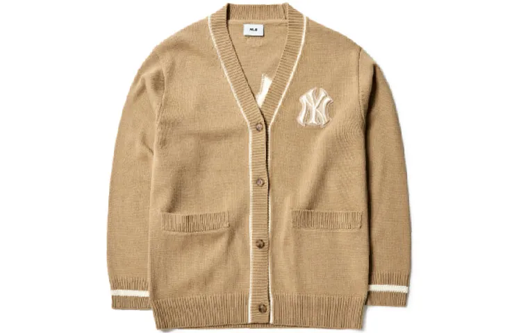 MLB New York Yankees Sweaters Unisex Camel V-neck Moderate Cardigan
