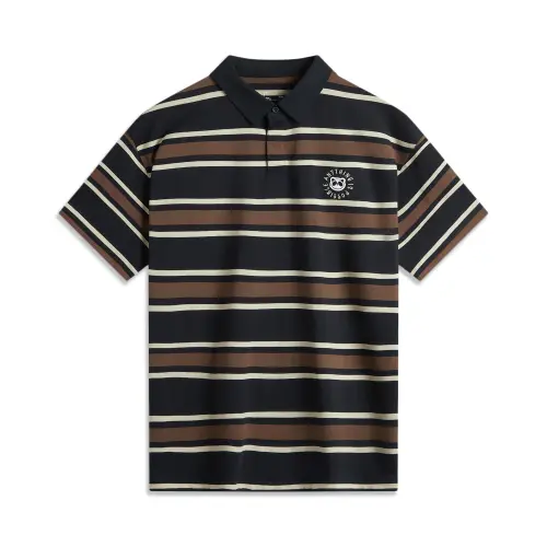 Li Ning Sports Life Collection Polo Shirt Men's Black Oxford Umber Clay Brown