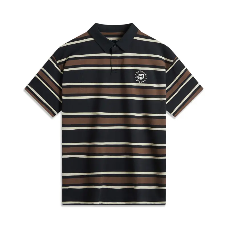 Li Ning Sports Life Collection Polo Shirt Men's Black Oxford Umber Clay Brown