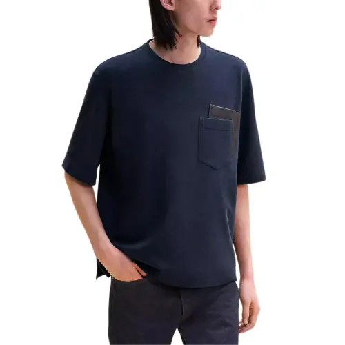 HERMES T Shirts Men's Blue Crew Neck Moderate Straight Fit
