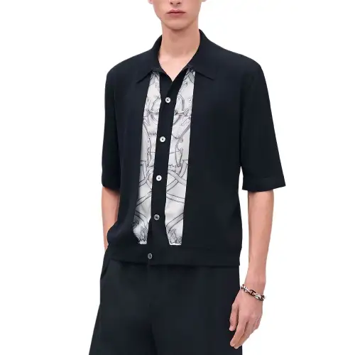 HERMES Shirts Men's Blue Lapel Moderate Other