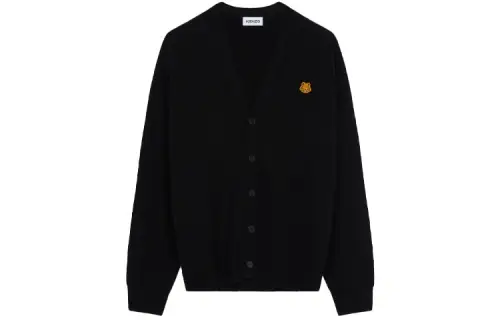 KENZO Classic Tiger Head Sweaters Men's Black V Neck Moderate Cardigan