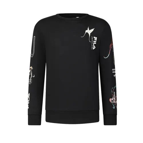 FILA Athletics EXPLORE High Crown, Knitted Fabric Fleece Lined Pullover Sweatshirt Men's Pitch Black