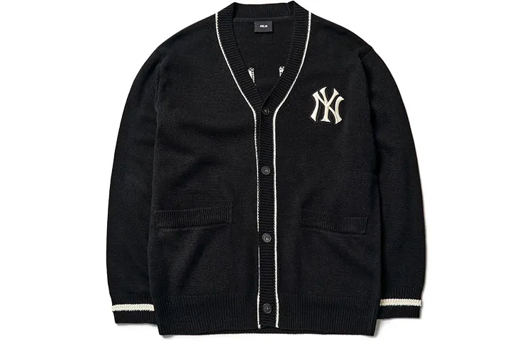 MLB New York Yankees Sweaters Unisex Black V-neck Moderate Cardigan