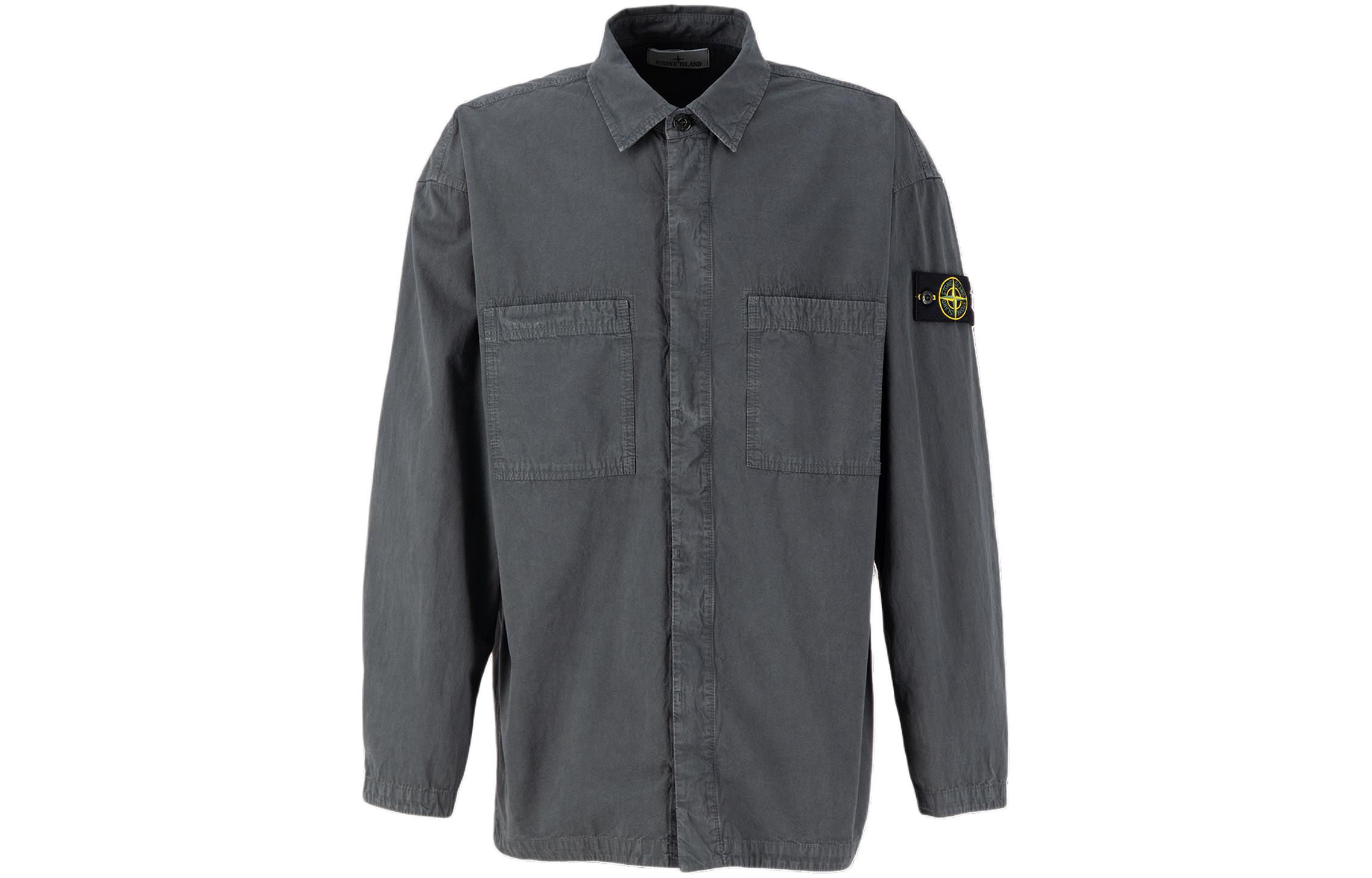 Мужская футболка STONE ISLAND с отложным воротником (серая)