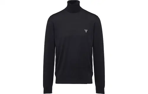 PRADA Logo Fine Knit Turtleneck Jumper