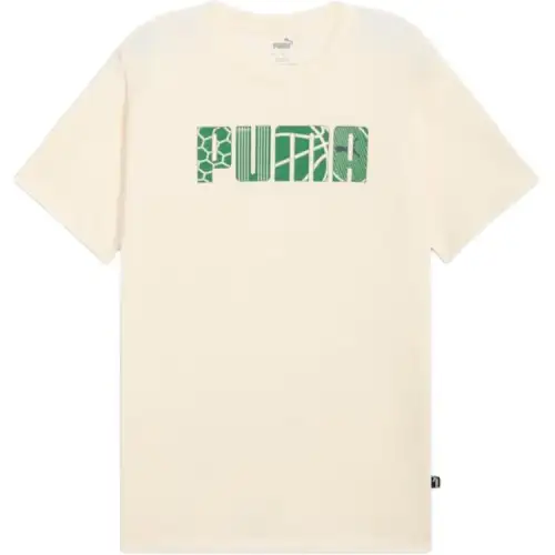 PUMA T Shirts Men's Beige Crew Neck Moderate Straight Fit