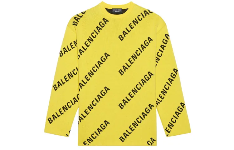 Balenciaga Allover Logo Knit Oversized Crewneck