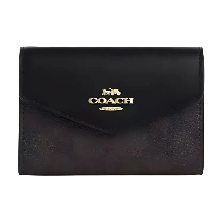 COACH Flap Card Case Coated Canvas Wallet, Card Holder Regular Women's Black