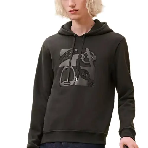 HERMES Sweatshirts Men's Black Hooded Moderate Regular