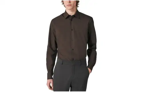 HERMES Shirts Men's Coffee Lapel Moderate Other