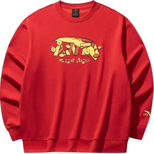 Anta Good Things Will Happen Lifestyle Collection Comfortable Casual Crew Neck Minimalist Style Fleece Lined Loose Fit