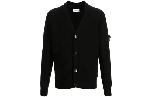 STONE ISLAND Sweaters Men's Black V Neck Moderate Cardigan
