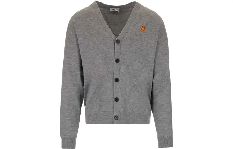 KENZO Sweaters Men's Gray V Neck Moderate Cardigan