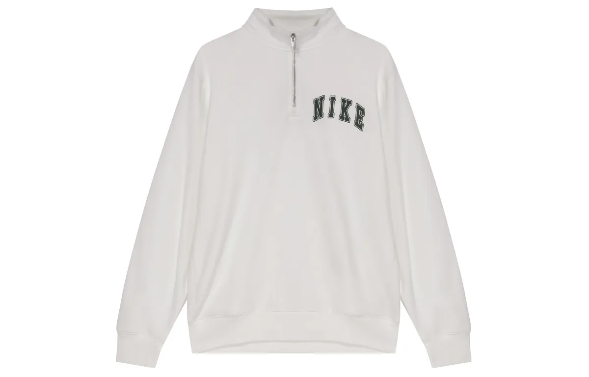 Nike Club Letter Small Logo Fashion Comfortable Soft Fleece Lined Sweatshirt Men's White