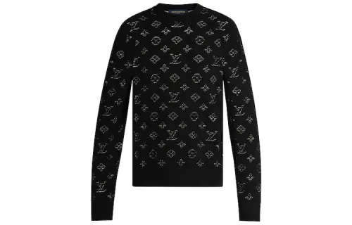 LOUIS VUITTON New Quarterly Products Of LV Sweaters Men's Black Crew Neck Moderate Other