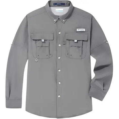 Columbia PFG Shirts Unisex Gray Lapel Moderate Straight Fit