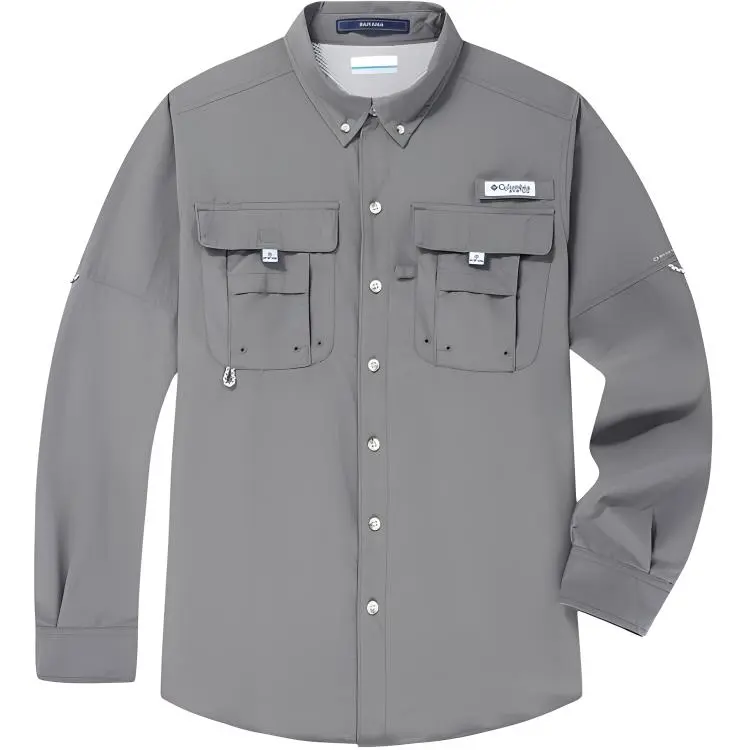 Columbia PFG Shirts Unisex Gray Lapel Moderate Straight Fit
