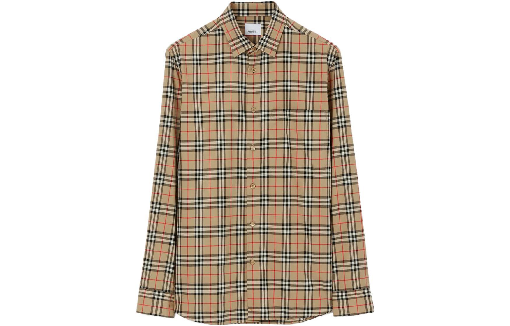 Burberry Burberry FW23 plaid all-over pointed collar single-breasted long-sleeved shirt for men, beige