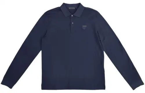 PRADA Polo Shirts Men's Navy Polo Collar Moderate Straight Fit
