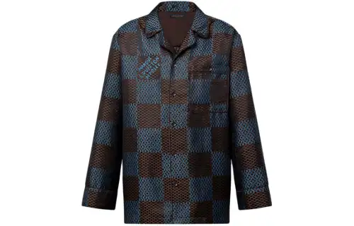 LOUIS VUITTON Long Sleeved Damier Silk Pyjama Shirt