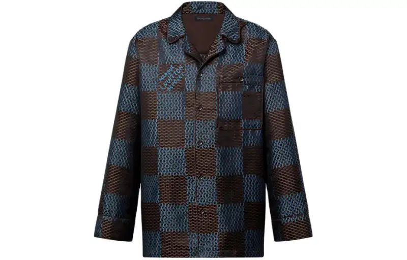 LOUIS VUITTON Long Sleeved Damier Silk Pyjama Shirt