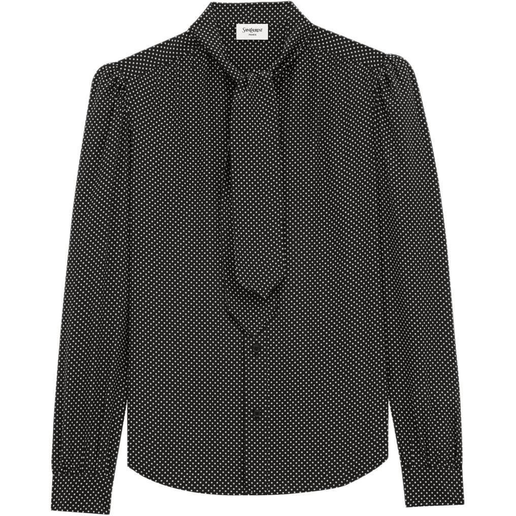 Saint Laurent Dotted Pussy-Bow Shirt