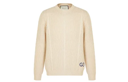 GUCCI Sweaters Men's Ecru Crew Neck Moderate Other