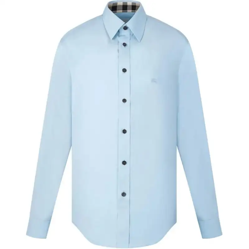 Burberry Men Solid Color Single-Breasted Pointed Collar Long Sleeve Shirt Light Blue