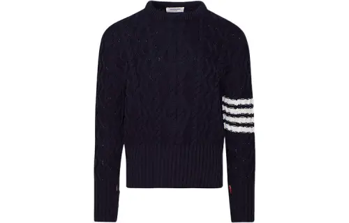 THOM BROWNE SS21 wool four-stripe pullover sweater for men, navy blue