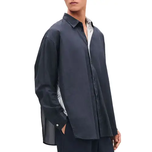 HERMES Shirts Men's Dark Blue Lapel Moderate Other