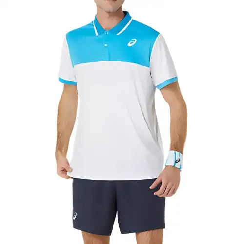 ASICS Shirts Men's White Blue Lapel Moderate Other