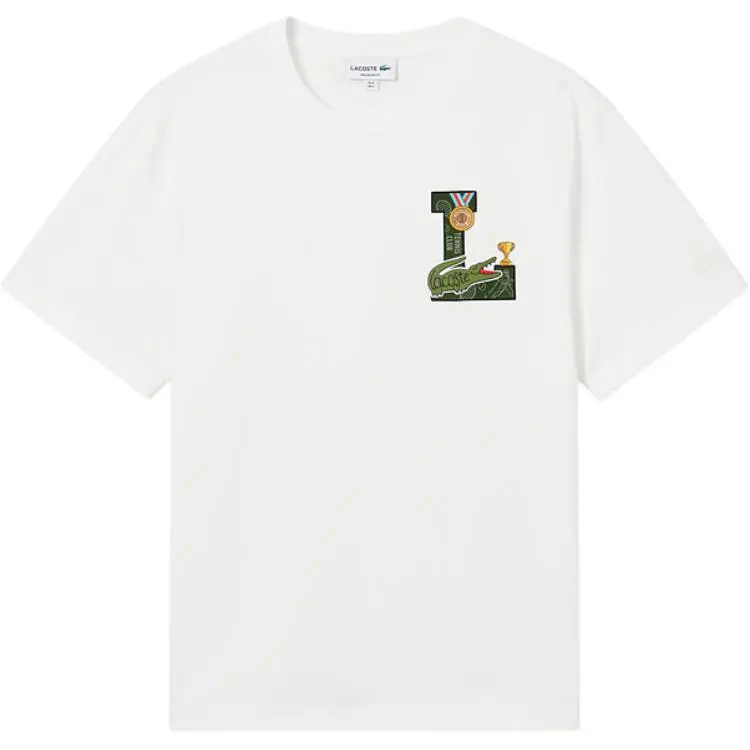 LACOSTE T Shirts Men's 70V/Ecru Crew Neck Moderate