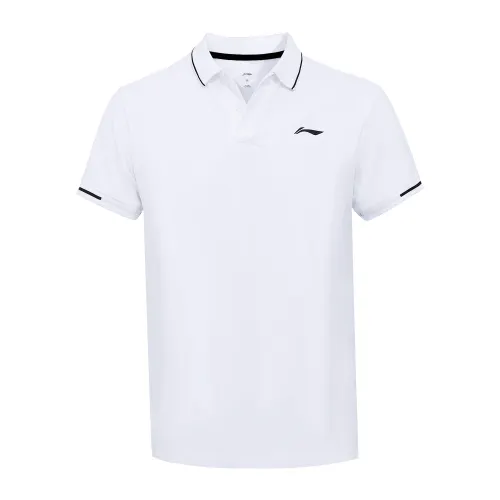 Li Ning Polo Shirts Men's White Polo Collar Moderate Straight Fit