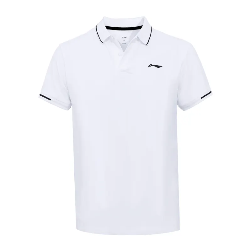 Li Ning Polo Shirts Men's White Polo Collar Moderate Straight Fit