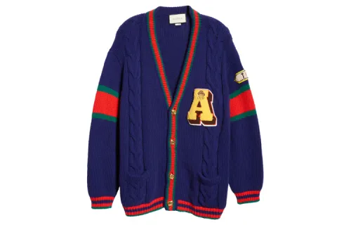 GUCCI Sweaters Unisex Blue V Neck Thickened Cardigan