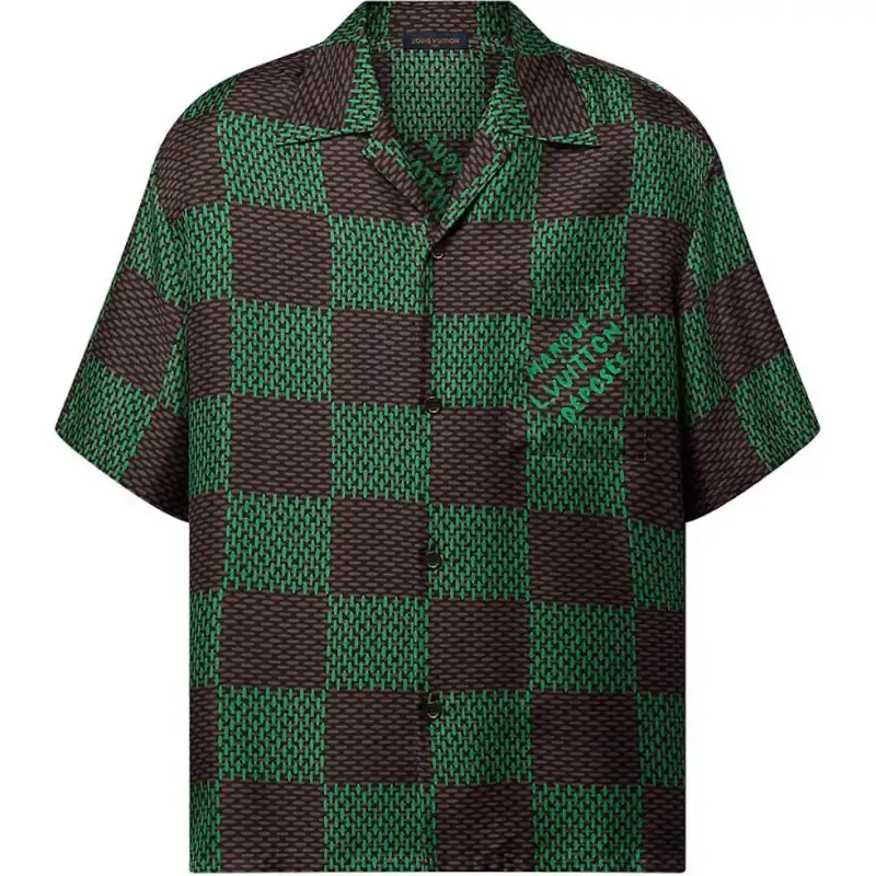 LOUIS VUITTON Open Collar Short Sleeved Silk Shirt