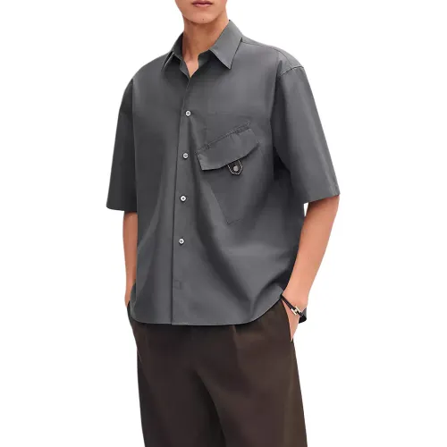 HERMES Shirts Men's Gray Lapel Moderate Other
