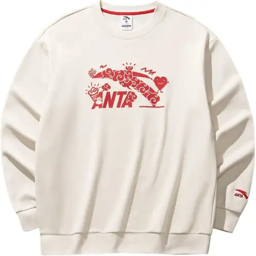 Anta Good Things Will Happen Lifestyle Collection Comfortable Casual Crew Neck Minimalist Style Fleece Lined Loose Fit