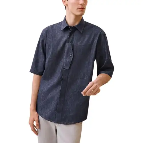 HERMES Shirts Men's Indigo Lapel Moderate Other
