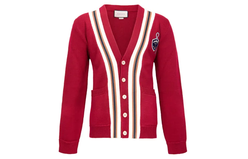 GUCCI Sweaters Men's Red V Neck Moderate Cardigan