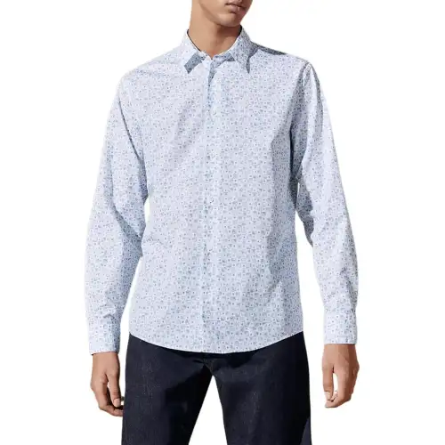 HERMES Shirts Men's Blue Lapel Moderate Other