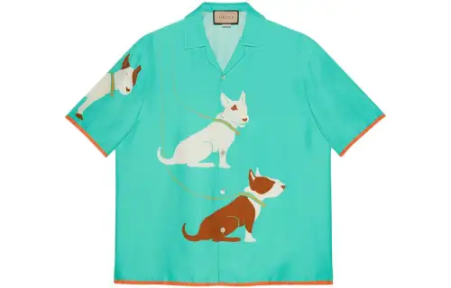 GUCCI Shirts Men's Turquoise Lapel Moderate Other