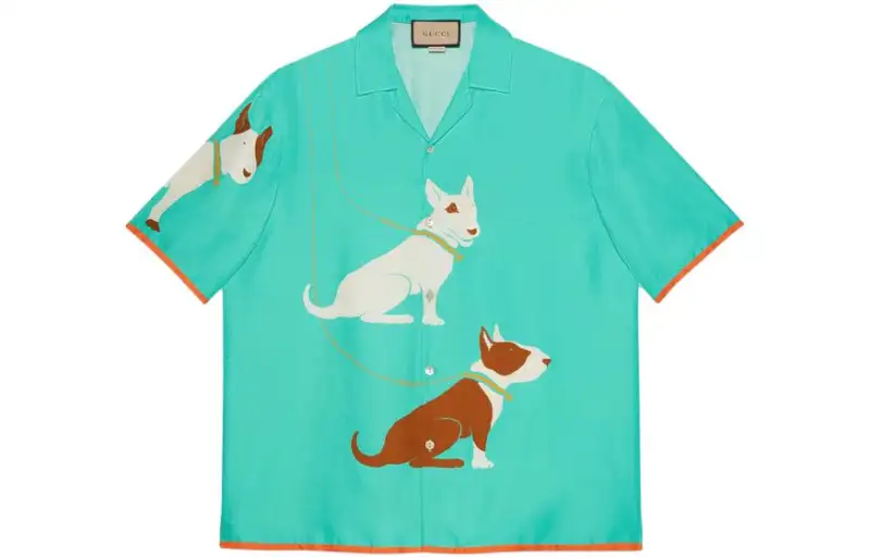 GUCCI Shirts Men's Turquoise Lapel Moderate Other