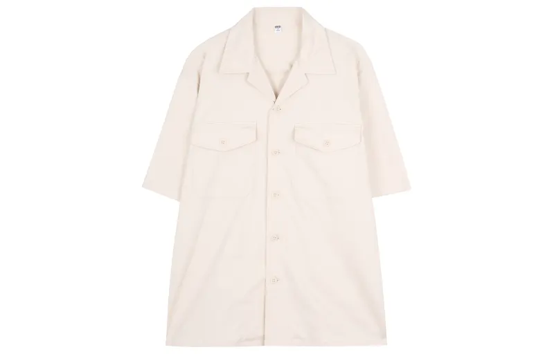 UNIQLO Shirts Men's Light Beige Cuban Collar Moderate Other