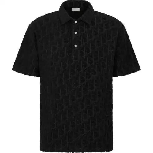DIOR Polo Shirts Men's Black Polo Collar Moderate Straight Fit