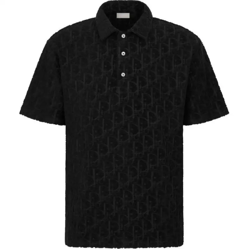 DIOR Polo Shirts Men's Black Polo Collar Moderate Straight Fit